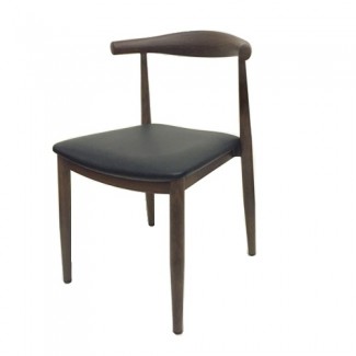 Wood-Grain Metal Elbow Side Chair